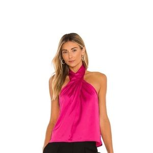 Superdown Amerie Pleated Halter Top Hot Pink